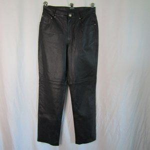 Newport News Black Leather High Waisted Straight Leg Pants Size 8 Petite